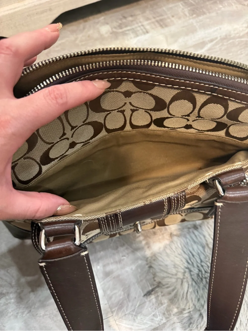 Coach Signature Miranda jacquard turnlock legacy tote bag Brown Hampton vintage